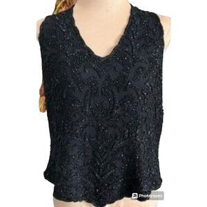 JKara Black Beaded Sleeveless Formal Top Size Medium Fancy